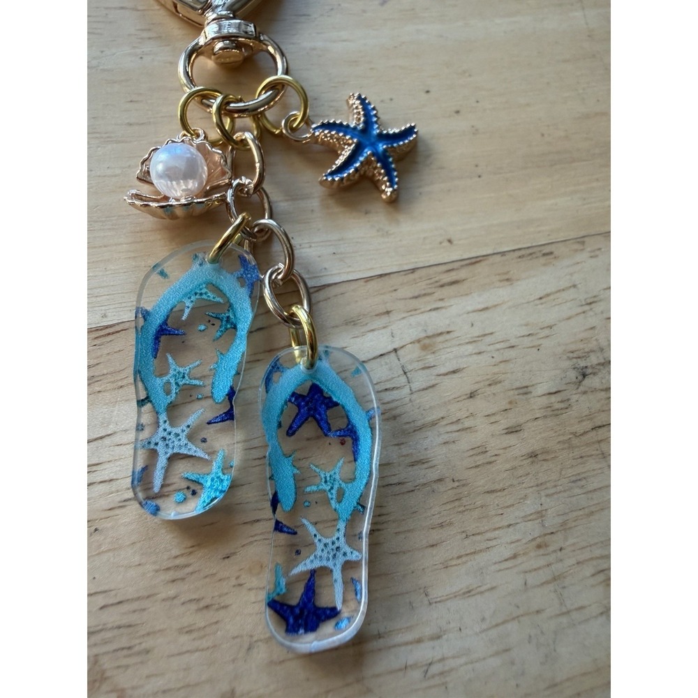 Beach Flip Flop Bag Charm Keychain Heart Clasp Starfish Pearl Purse Charm New